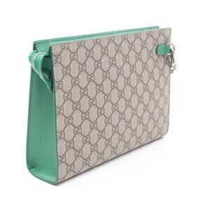 Gucci Beige bag leather canvas Tan clutch GG Supreme green